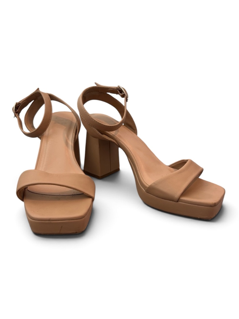 a new day Tan Platform Block Heel Ankle Strap Sandals